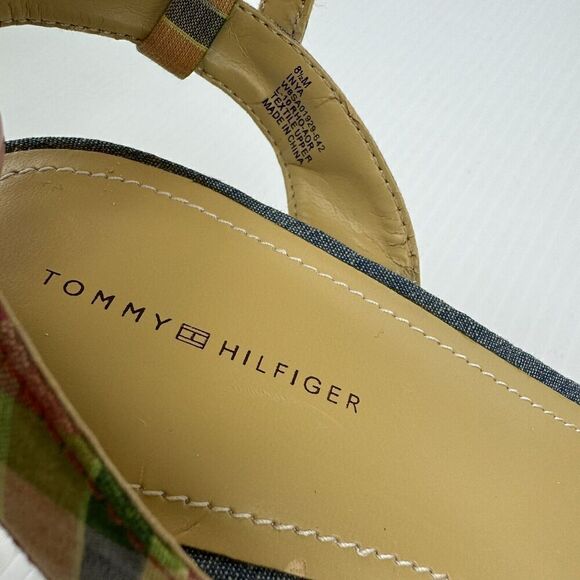 Tommy Hilfiger Inya Sandals Plaid Ankle Strap Wedge Heels Size 8.5 M - Picture 2 of 13